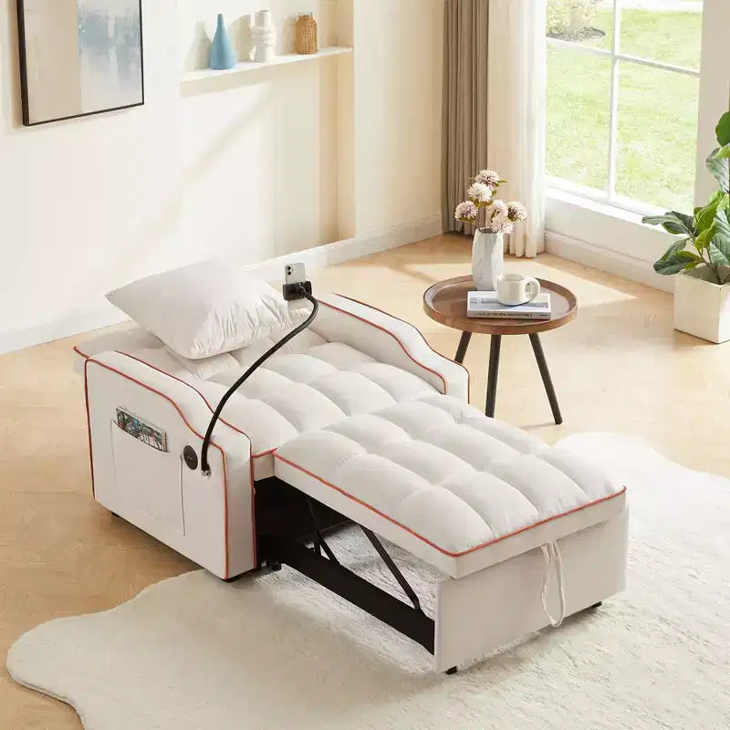 Poltrona convertibile 3 in 1, divano letto con schienale regolabile, supporto per telefono, USB e Type-C - ModernLuxe