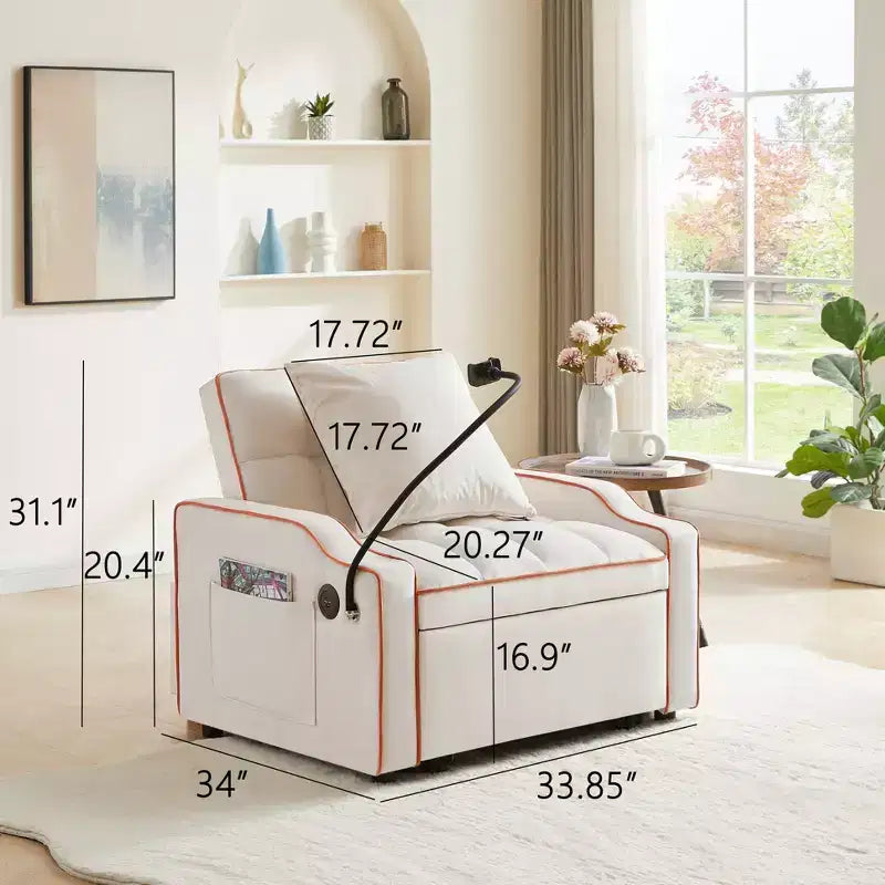 Poltrona convertibile 3 in 1, divano letto con schienale regolabile, supporto per telefono, USB e Type-C - ModernLuxe
