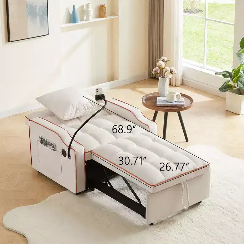 Poltrona convertibile 3 in 1, divano letto con schienale regolabile, supporto per telefono, USB e Type-C - ModernLuxe