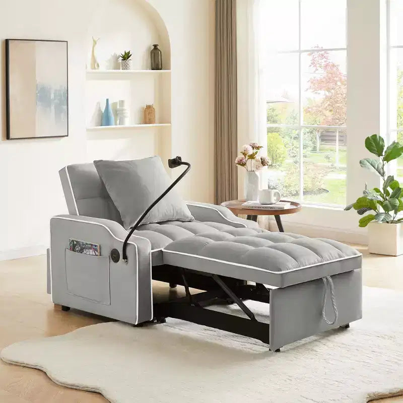 Poltrona convertibile 3 in 1, divano letto con schienale regolabile, supporto per telefono, USB e Type-C - ModernLuxe
