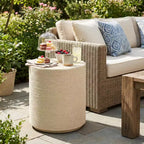Christopher Knight Home Fajar Modern Patio Lightweight Concrete Cylindrical Side Table with Simulated Rattan Design