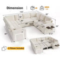 Dyonery 110-inch U-shaped sofa, pull-out bed, 8-seater sofa, with two cup holders, small table, no tools required for installationchenille
