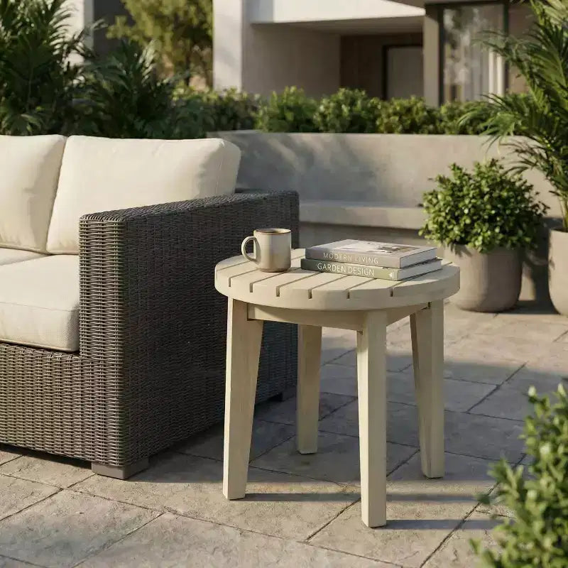 Christopher Knight Home Shota Modern Round Outdoor Acacia Wood Slatted Side Table
