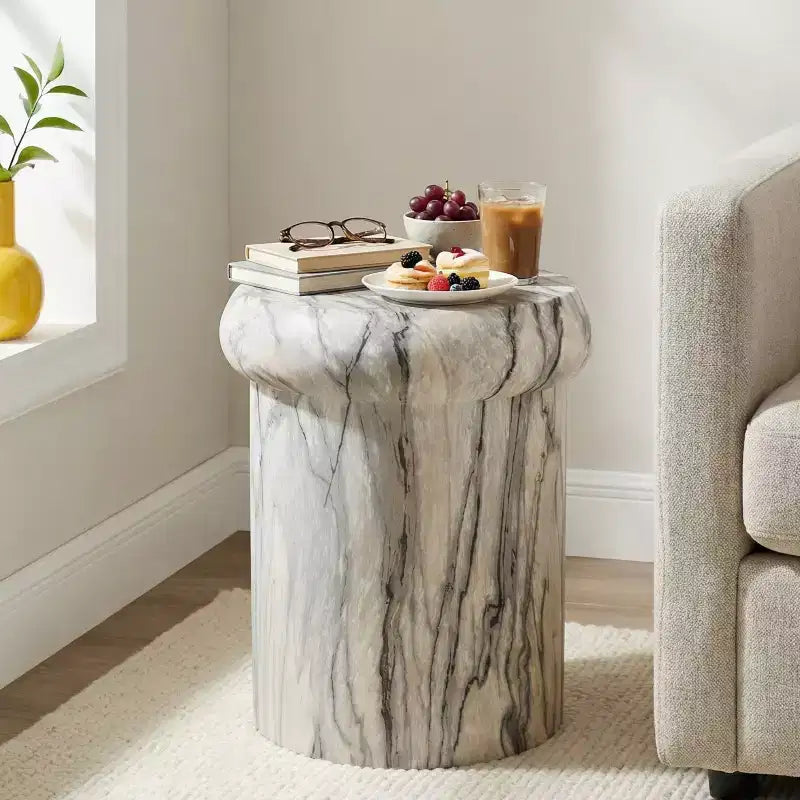 Tavolino rotondo da esterno e interno ModernLuxe, tavolino decorativo in MGO resistente alle intemperie, porta piante da giardino, nessun montaggio
