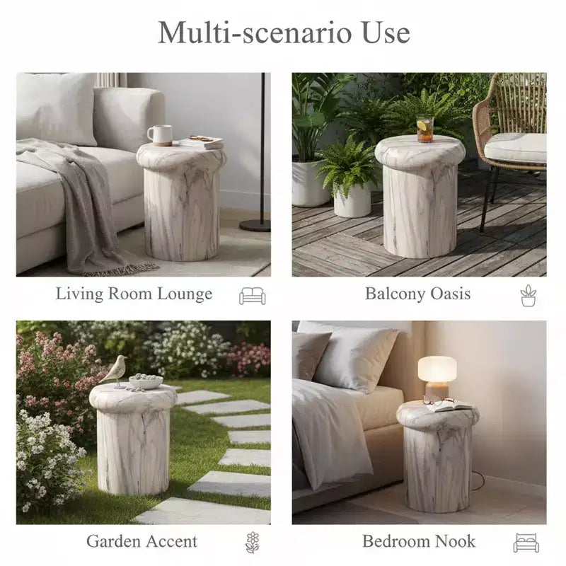 Tavolino rotondo da esterno e interno ModernLuxe, tavolino decorativo in MGO resistente alle intemperie, porta piante da giardino, nessun montaggio