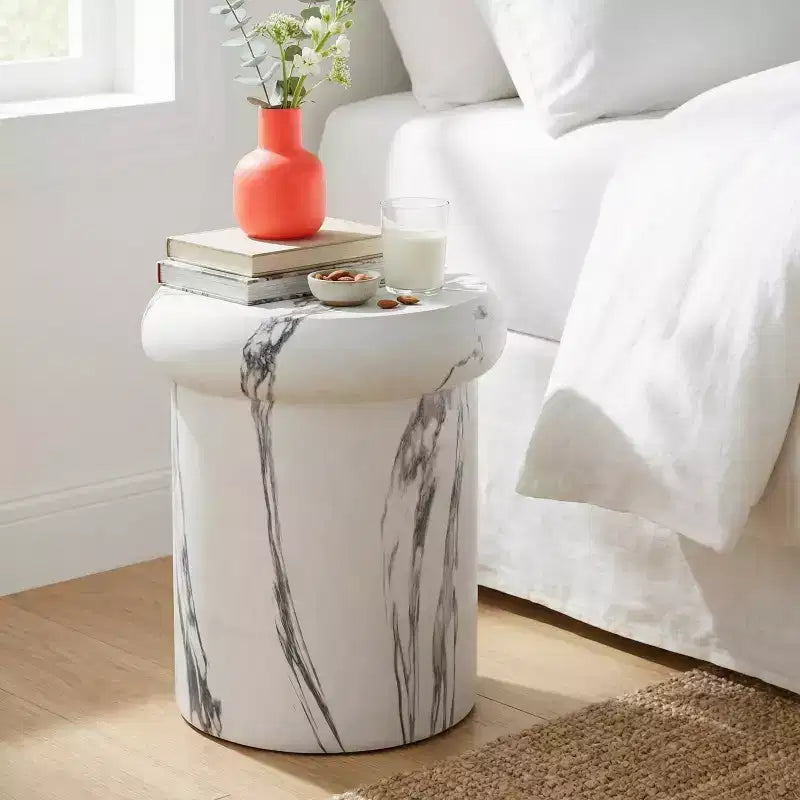 Tavolino rotondo da esterno e interno ModernLuxe, tavolino decorativo in MGO resistente alle intemperie, porta piante da giardino, nessun montaggio