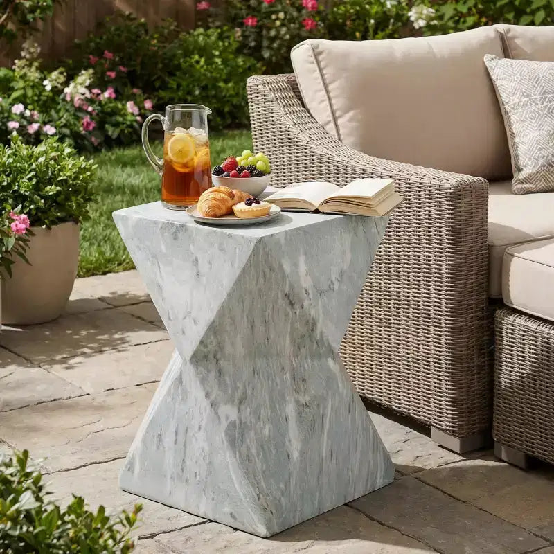 Geometric Patio End Table Indoor&Outdoor Side Table, MGO Weather Resistant Decorative Accent Table Garden Plant Stand, No Assembly - ModernLuxe