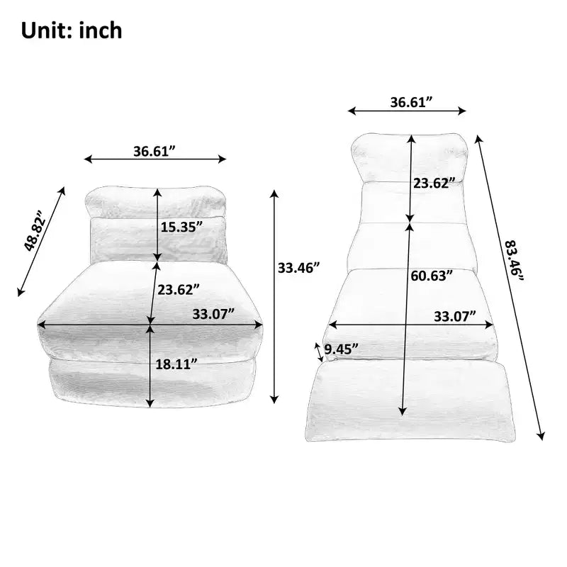 MAYEERTY Beige Poltrona Letto Pieghevole 2-in-1 Nuvoletta in Velluto a Coste Lavabile Salvaspazio