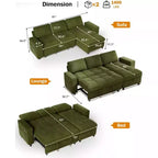 Divano componibile Dyonery Sleeper con letto estraibile, chaise longue contenitore, schienale regolabile e USB, ciniglia