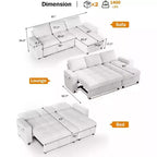 Divano componibile Dyonery Sleeper con letto estraibile, chaise longue contenitore, schienale regolabile e USB, ciniglia