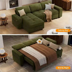 Divano componibile Dyonery Sleeper con letto estraibile, chaise longue contenitore, schienale regolabile e USB, ciniglia