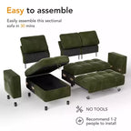 Divano componibile Dyonery Sleeper con letto estraibile, chaise longue contenitore, schienale regolabile e USB, ciniglia