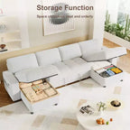 Divano componibile Dyonery Sleeper con letto estraibile, chaise longue contenitore, schienale regolabile e USB, ciniglia
