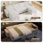 Divano componibile Dyonery Sleeper con letto estraibile, chaise longue contenitore, schienale regolabile e USB, ciniglia