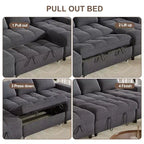 Divano componibile Dyonery Sleeper con letto estraibile, chaise longue contenitore, schienale regolabile e USB, ciniglia