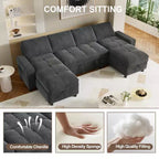 Divano componibile Dyonery Sleeper con letto estraibile, chaise longue contenitore, schienale regolabile e USB, ciniglia