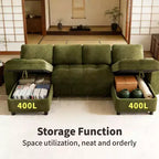 Divano componibile Dyonery Sleeper con letto estraibile, chaise longue contenitore, schienale regolabile e USB, ciniglia