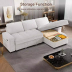 Divano componibile Dyonery Sleeper con letto estraibile, chaise longue contenitore, schienale regolabile e USB, ciniglia