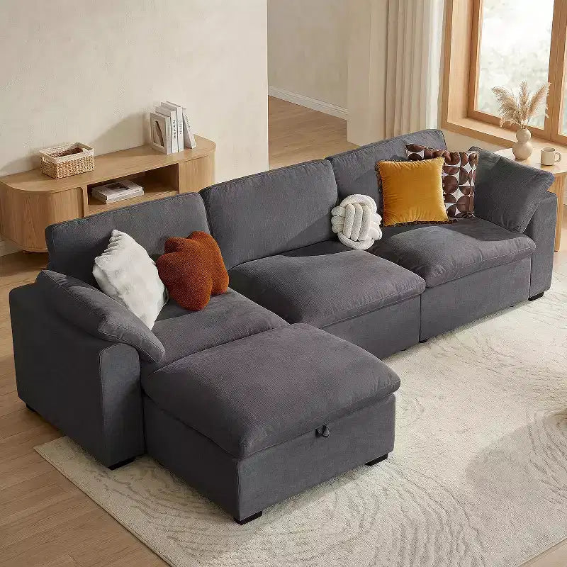 Dyonery Divano Sezionale Modulare Cloud Oversize, a L e a U e Divano Letto con Pouf Contenitore, Seduta Profonda