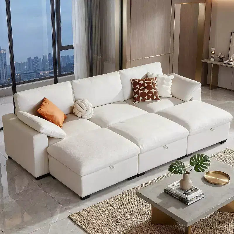 Dyonery Divano Sezionale Modulare Cloud Oversize, a L e a U e Divano Letto con Pouf Contenitore, Seduta Profonda