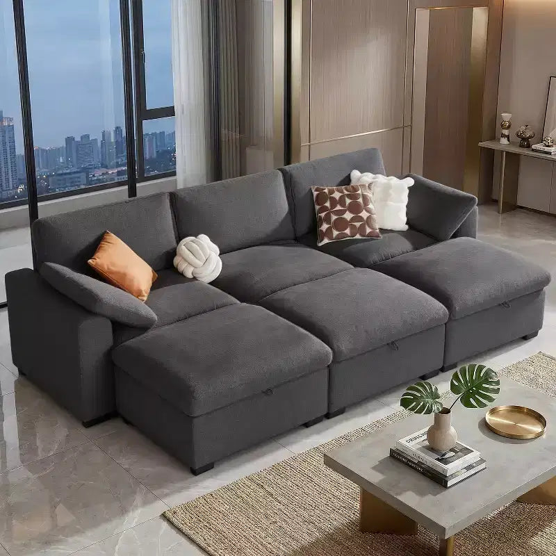 Dyonery Divano Sezionale Modulare Cloud Oversize, a L e a U e Divano Letto con Pouf Contenitore, Seduta Profonda
