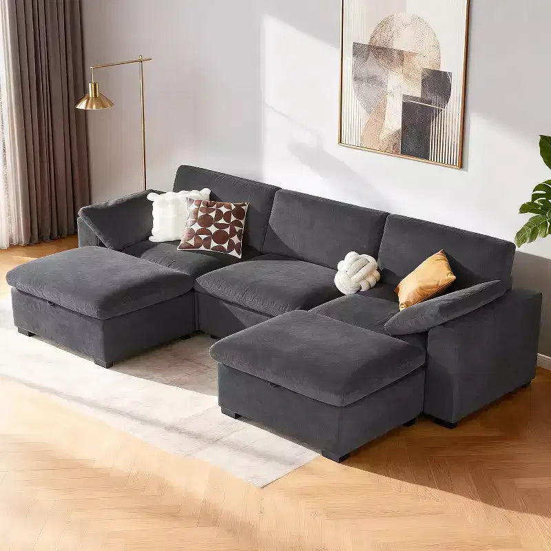 Dyonery Divano Sezionale Modulare Cloud Oversize, a L e a U e Divano Letto con Pouf Contenitore, Seduta Profonda