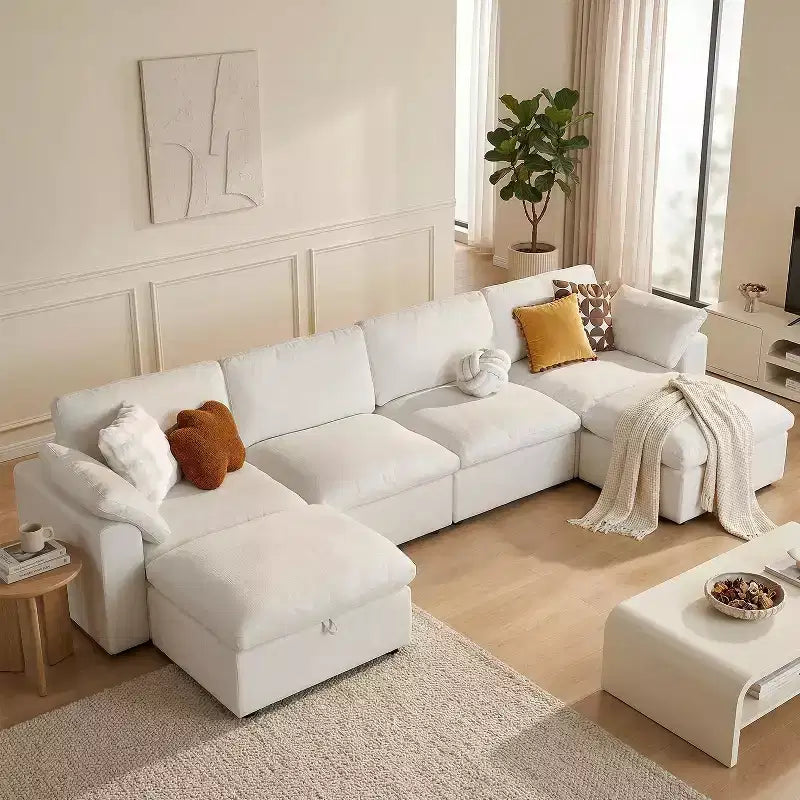Dyonery Divano Sezionale Modulare Cloud Oversize, a L e a U e Divano Letto con Pouf Contenitore, Seduta Profonda