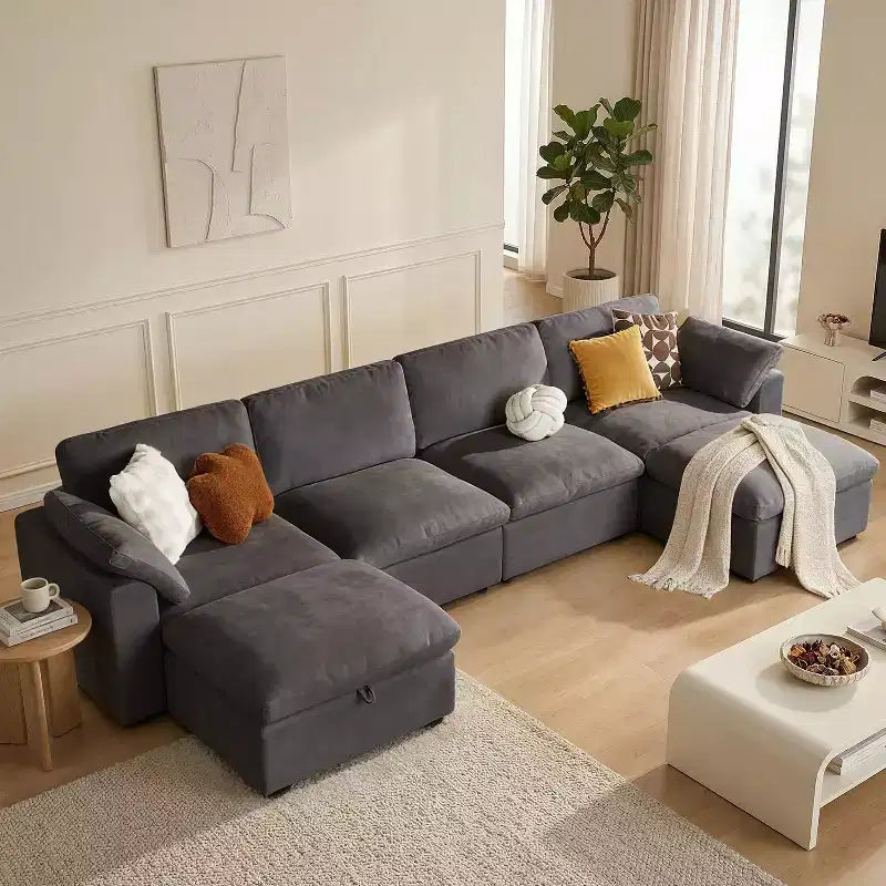 Dyonery Divano Sezionale Modulare Cloud Oversize, a L e a U e Divano Letto con Pouf Contenitore, Seduta Profonda