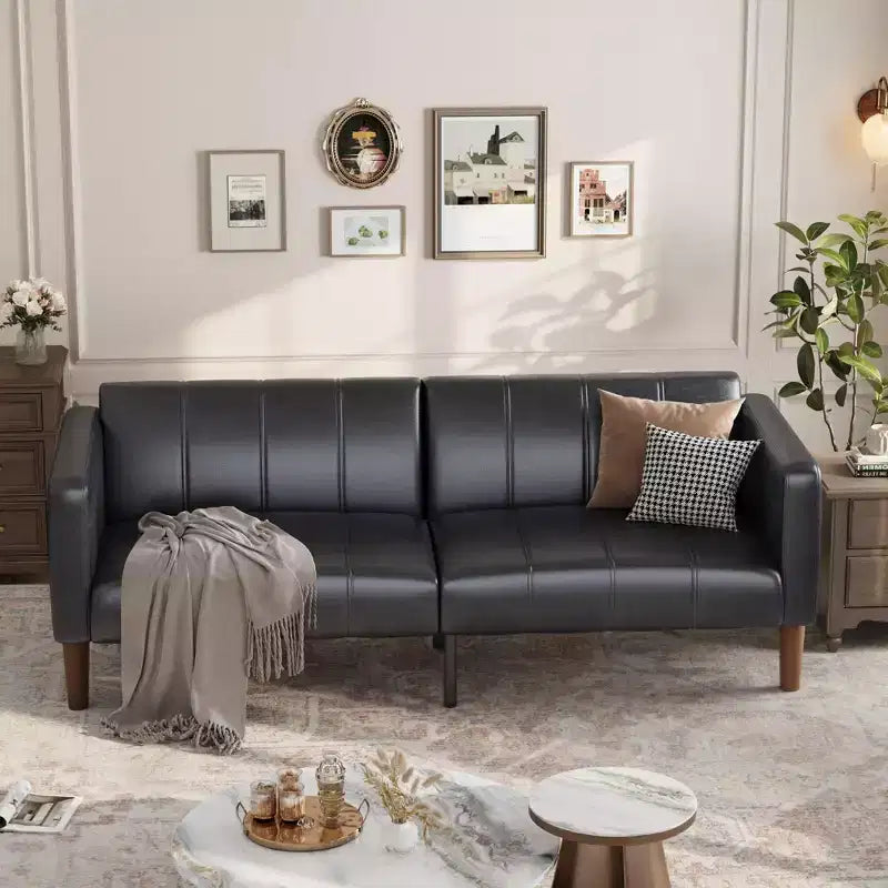 Divano Letto Futon Convertibile, Loveseat in Similpelle da 75" con 3 Angolazioni Regolabili, Divano Moderno di Metà Secolo per Soggiorno Camera Ospiti