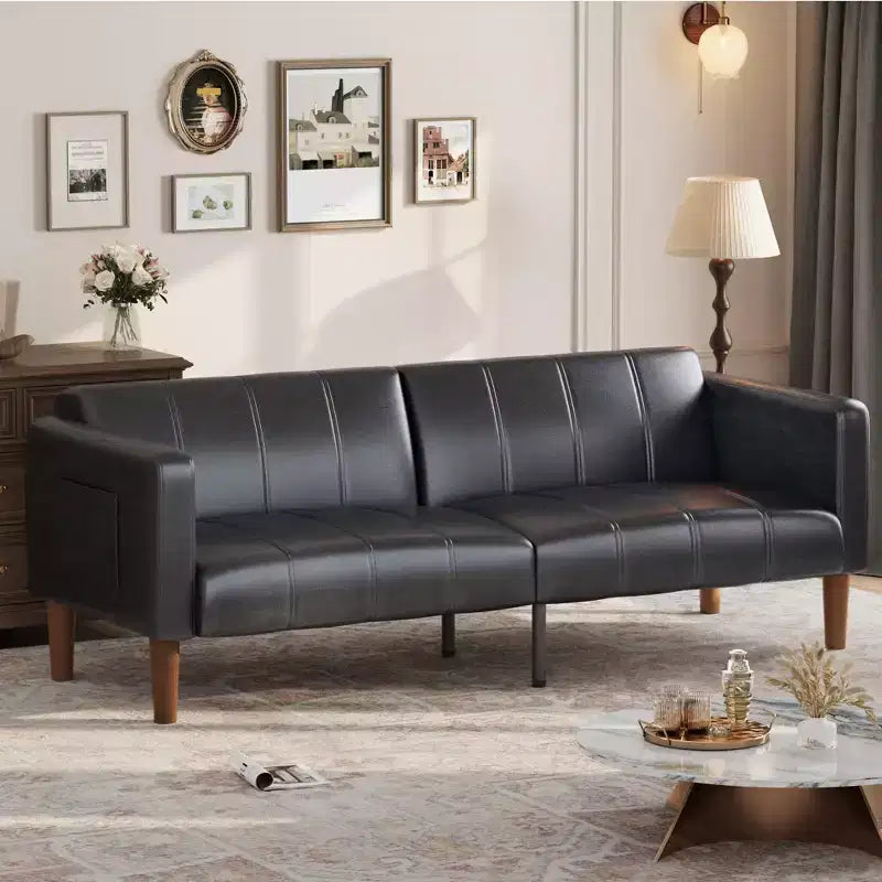 Divano Letto Futon Convertibile, Loveseat in Similpelle da 75" con 3 Angolazioni Regolabili, Divano Moderno di Metà Secolo per Soggiorno Camera Ospiti