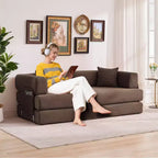 Canapé futon moderne en velours côtelé de 79 po pour petits espaces, canapé-lit convertible 5 en 1 avec accoudoirs et oreillers amovibles
