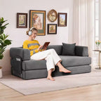 Canapé futon moderne en velours côtelé de 79 po pour petits espaces, canapé-lit convertible 5 en 1 avec accoudoirs et oreillers amovibles