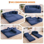 Canapé futon moderne en velours côtelé de 79 po pour petits espaces, canapé-lit convertible 5 en 1 avec accoudoirs et oreillers amovibles