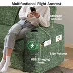 Dyonery 65.5 Divano Letto Trasformabile 4 in 1 con Schienali Regolabili, Ricarica USB e Type-C, Portabicchieri, Tasche Laterali, Montaggio Senza Attrezzi, Verde