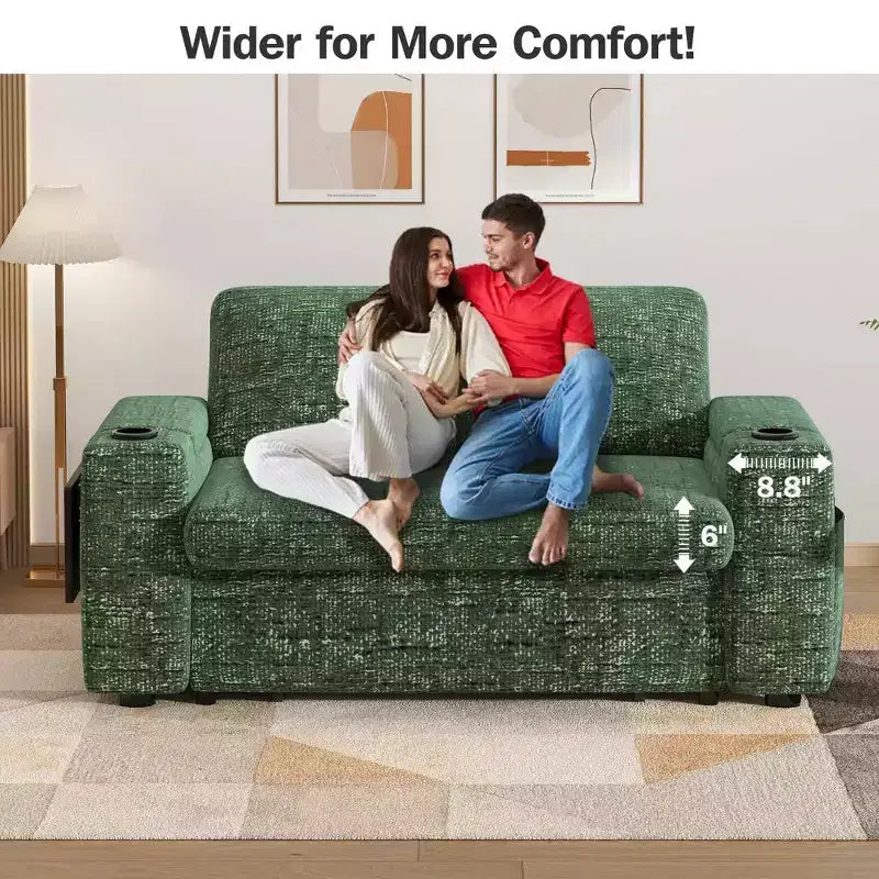 Dyonery 65.5 Divano Letto Trasformabile 4 in 1 con Schienali Regolabili, Ricarica USB e Type-C, Portabicchieri, Tasche Laterali, Montaggio Senza Attrezzi, Verde