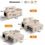 Dyonery 65.5 Divano Letto Trasformabile 4 in 1 con Schienali Regolabili, Ricarica USB e Type-C, Portabicchieri, Tasche Laterali, Montaggio Senza Attrezzi, Verde
