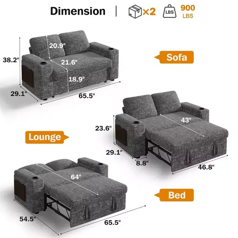 Dyonery 65.5 Divano Letto Trasformabile 4 in 1 con Schienali Regolabili, Ricarica USB e Type-C, Portabicchieri, Tasche Laterali, Montaggio Senza Attrezzi, Verde