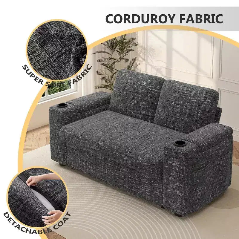 Dyonery 65.5 Divano Letto Trasformabile 4 in 1 con Schienali Regolabili, Ricarica USB e Type-C, Portabicchieri, Tasche Laterali, Montaggio Senza Attrezzi, Verde