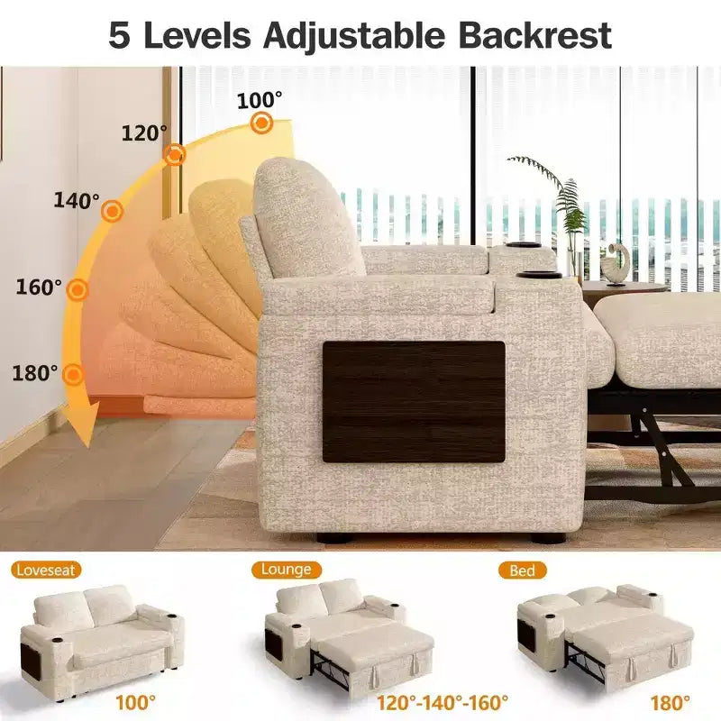 Dyonery 65.5 Divano Letto Trasformabile 4 in 1 con Schienali Regolabili, Ricarica USB e Type-C, Portabicchieri, Tasche Laterali, Montaggio Senza Attrezzi, Verde