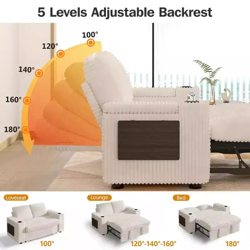 Dyonery 65.5 Divano Letto Trasformabile 4 in 1 con Schienali Regolabili, Ricarica USB e Type-C, Portabicchieri, Tasche Laterali, Montaggio Senza Attrezzi, Verde