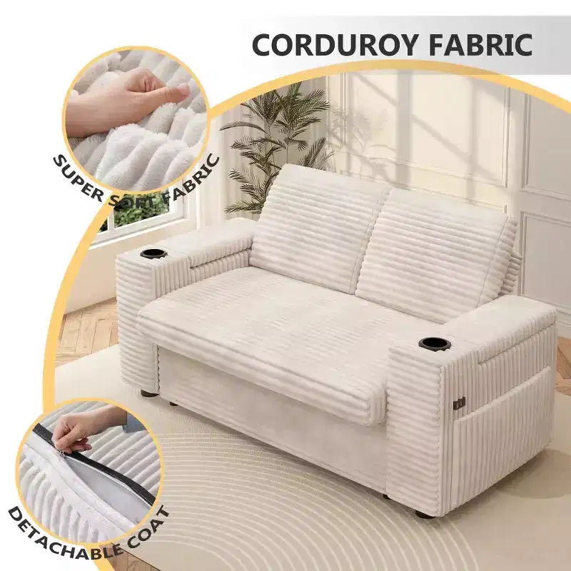 Dyonery 65.5 Divano Letto Trasformabile 4 in 1 con Schienali Regolabili, Ricarica USB e Type-C, Portabicchieri, Tasche Laterali, Montaggio Senza Attrezzi, Verde