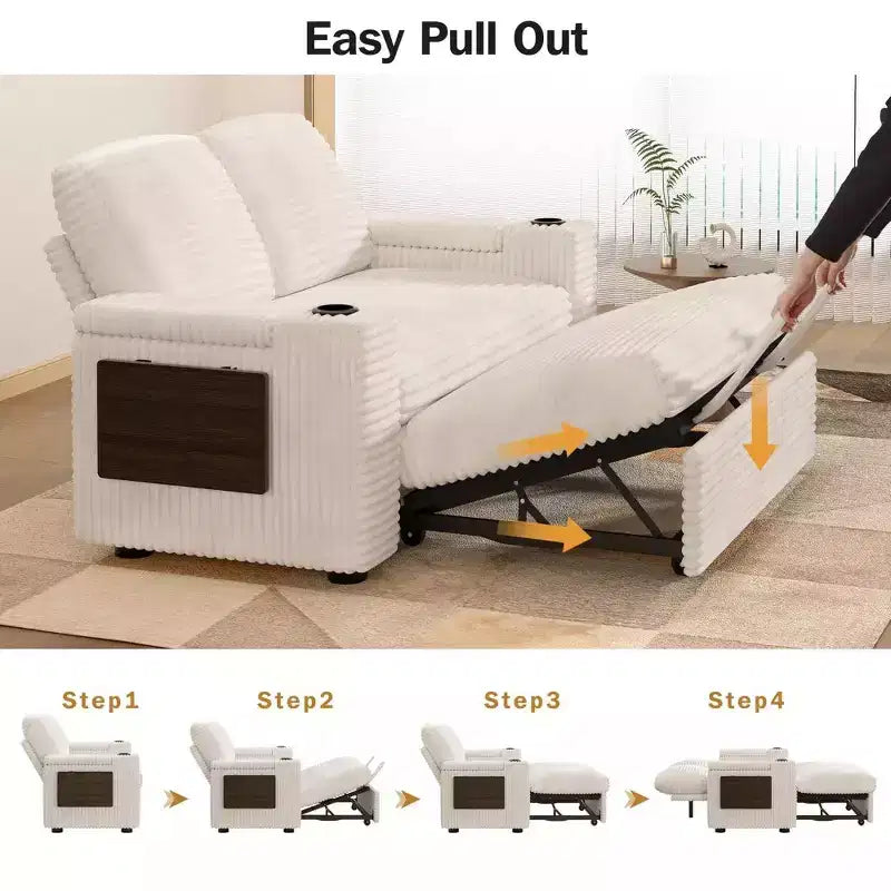 Dyonery 65.5 Divano Letto Trasformabile 4 in 1 con Schienali Regolabili, Ricarica USB e Type-C, Portabicchieri, Tasche Laterali, Montaggio Senza Attrezzi, Verde
