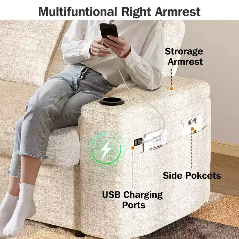 Dyonery 65.5 Divano Letto Trasformabile 4 in 1 con Schienali Regolabili, Ricarica USB e Type-C, Portabicchieri, Tasche Laterali, Montaggio Senza Attrezzi, Verde