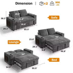 Dyonery 65.5 Divano Letto Trasformabile 4 in 1 con Schienali Regolabili, Ricarica USB e Type-C, Portabicchieri, Tasche Laterali, Montaggio Senza Attrezzi, Verde