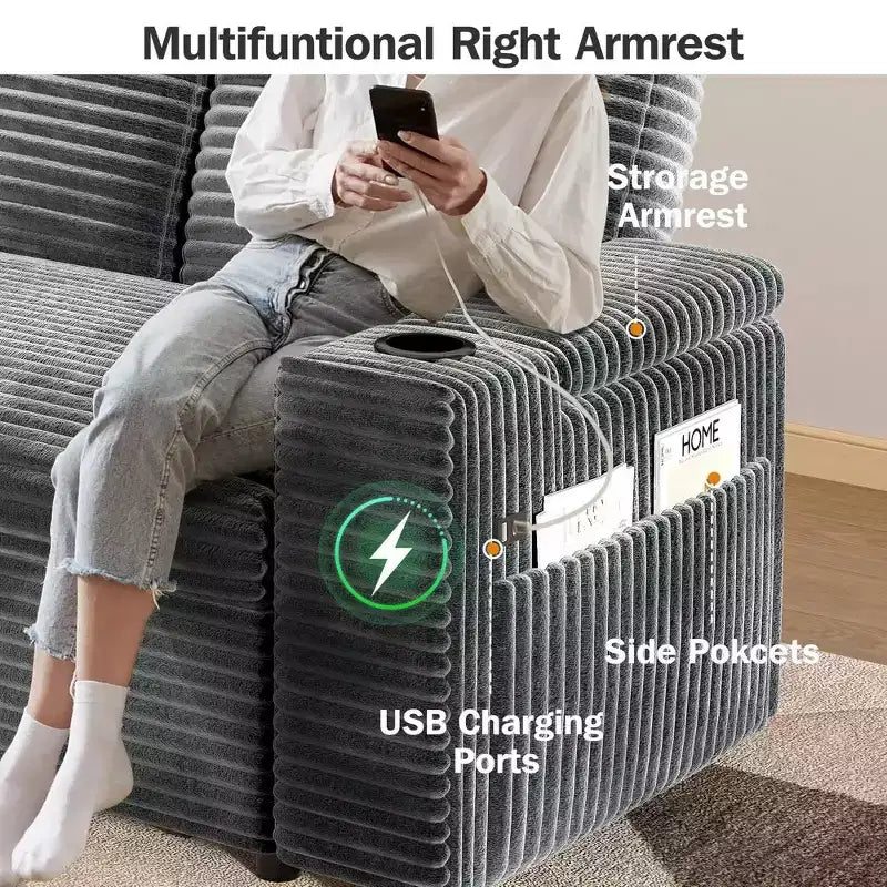 Dyonery 65.5 Divano Letto Trasformabile 4 in 1 con Schienali Regolabili, Ricarica USB e Type-C, Portabicchieri, Tasche Laterali, Montaggio Senza Attrezzi, Verde