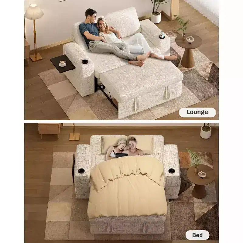 Dyonery 65.5 Divano Letto Trasformabile 4 in 1 con Schienali Regolabili, Ricarica USB e Type-C, Portabicchieri, Tasche Laterali, Montaggio Senza Attrezzi, Verde