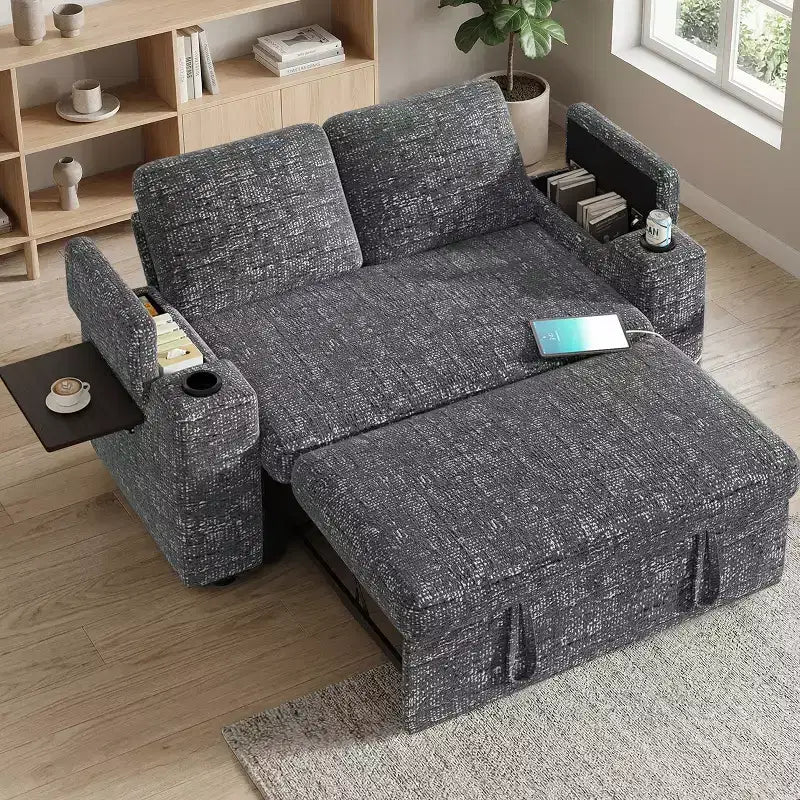 Dyonery 65.5 Divano Letto Trasformabile 4 in 1 con Schienali Regolabili, Ricarica USB e Type-C, Portabicchieri, Tasche Laterali, Montaggio Senza Attrezzi, Verde