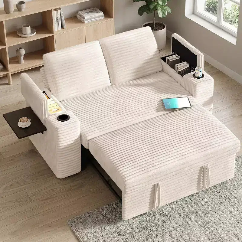 Dyonery 65.5 Divano Letto Trasformabile 4 in 1 con Schienali Regolabili, Ricarica USB e Type-C, Portabicchieri, Tasche Laterali, Montaggio Senza Attrezzi, Verde