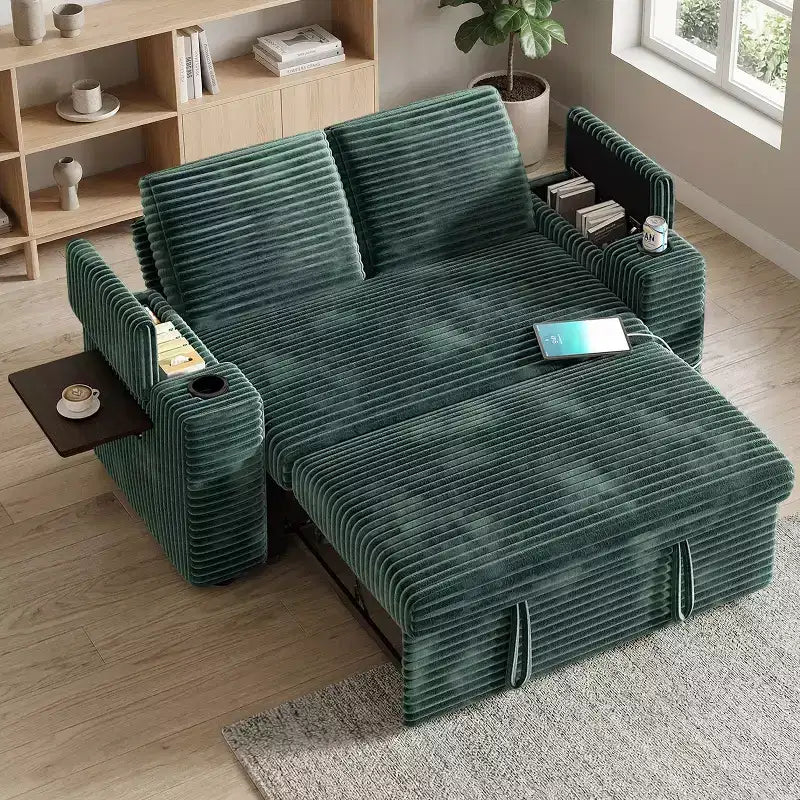 Dyonery 65.5 Divano Letto Trasformabile 4 in 1 con Schienali Regolabili, Ricarica USB e Type-C, Portabicchieri, Tasche Laterali, Montaggio Senza Attrezzi, Verde