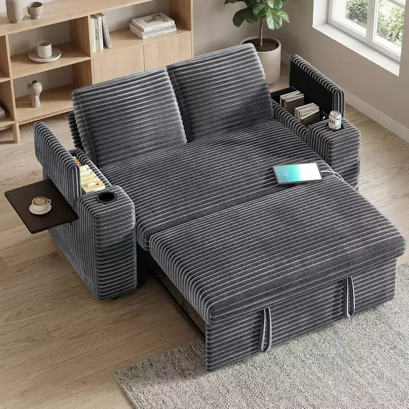 Dyonery 65.5 Divano Letto Trasformabile 4 in 1 con Schienali Regolabili, Ricarica USB e Type-C, Portabicchieri, Tasche Laterali, Montaggio Senza Attrezzi, Verde